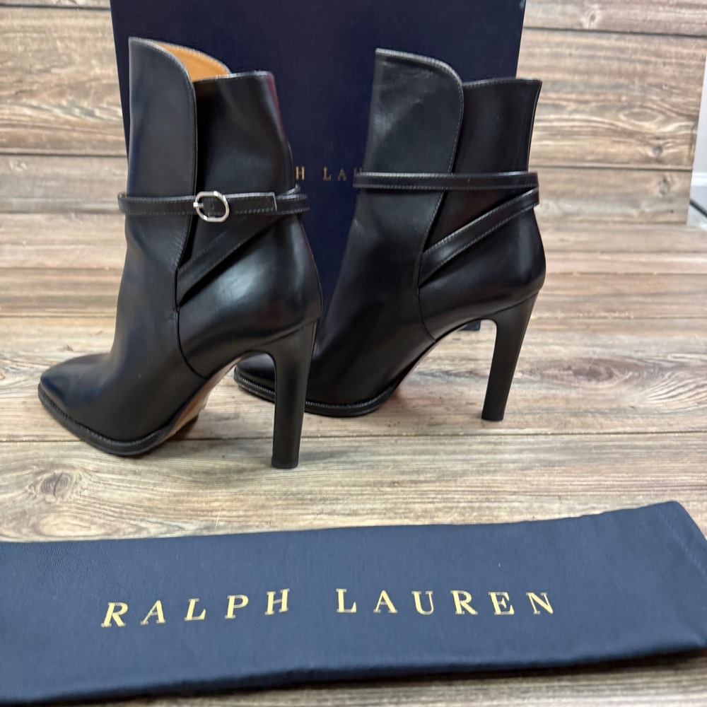 Ralph Lauren Womens Size 39 US 9 Nellie Bootie Black Lux Calf Leather Ankle Boot